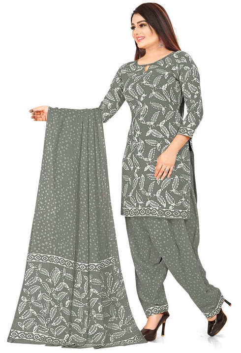 Grey Pure Jaipuri Cambric Cotton Printed Unstitched Salwar Suit Material