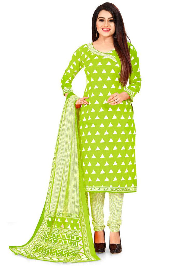Parrot Green Pure Jaipuri Cambric Cotton Printed Unstitched Salwar Suit Material