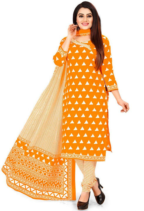 Mustard Pure Jaipuri Cambric Cotton Printed Unstitched Salwar Suit Material