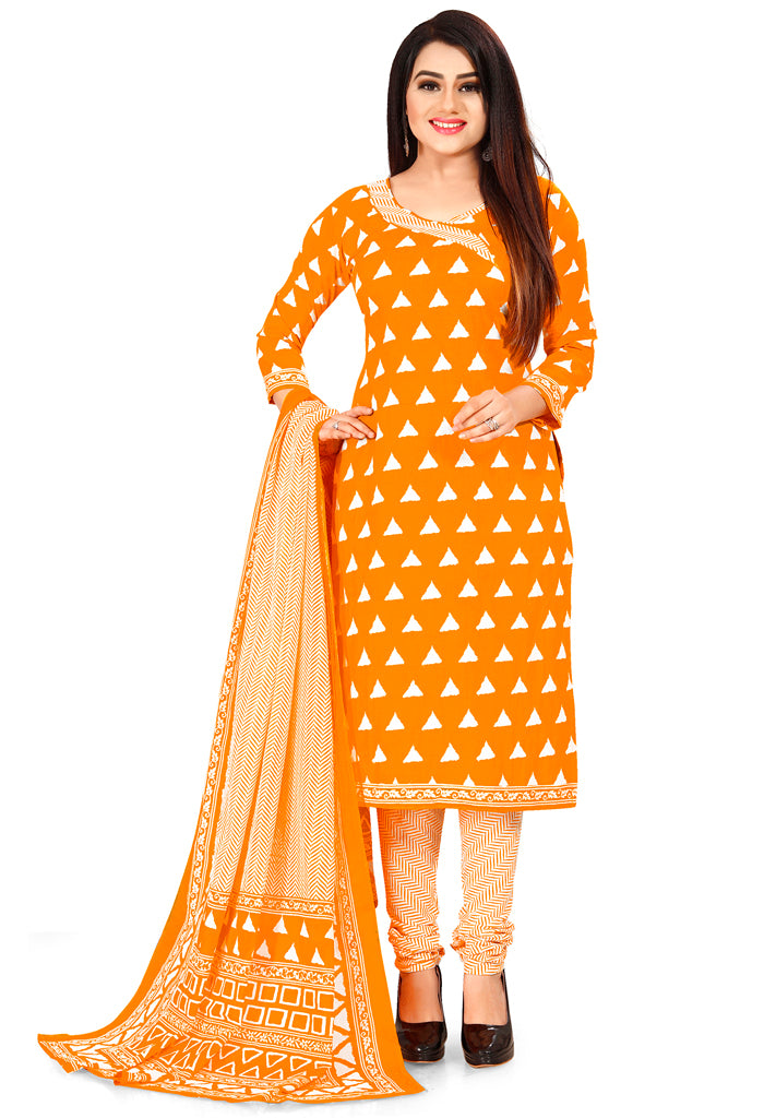 Mustard Pure Jaipuri Cambric Cotton Printed Unstitched Salwar Suit Material