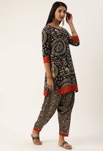 Load image into Gallery viewer, Black And Beige Pure Jaipuri Cambric Cotton Printed Unstitched Salwar Suit Material