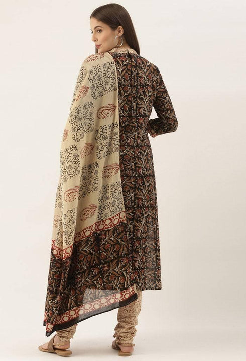 Black Pure Jaipuri Cambric Cotton Printed Unstitched Salwar Suit Material