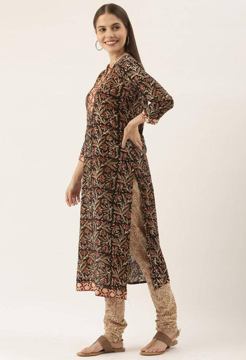Black Pure Jaipuri Cambric Cotton Printed Unstitched Salwar Suit Material