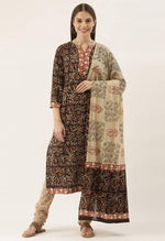 Load image into Gallery viewer, Black Pure Jaipuri Cambric Cotton Printed Unstitched Salwar Suit Material
