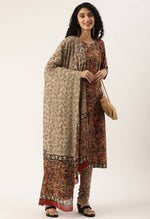 Load image into Gallery viewer, Brown Pure Cambric Cotton Printed Unstitched Salwar Suit Material