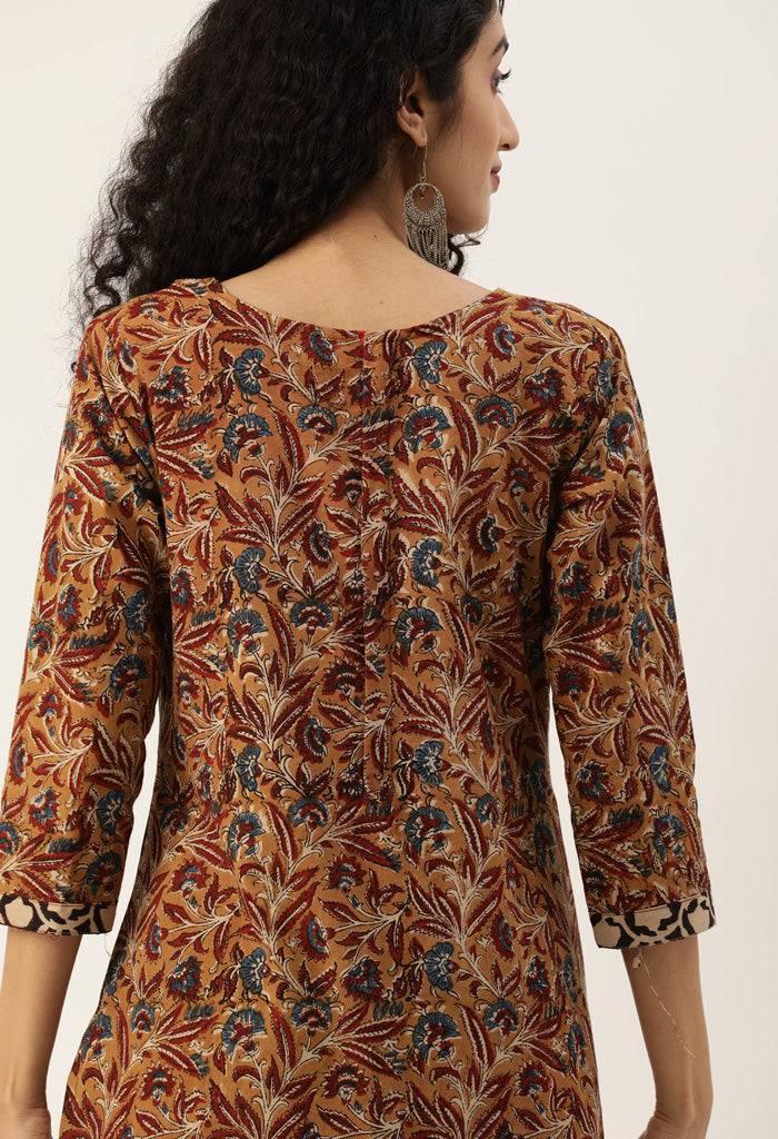 Brown Pure Cambric Cotton Printed Unstitched Salwar Suit Material