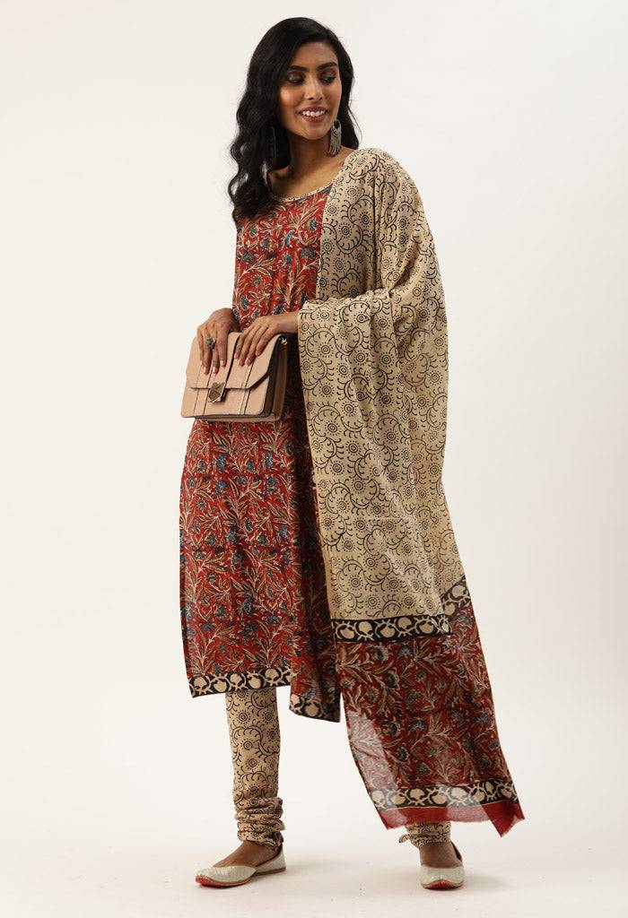 Beige Pure Jaipuri Cambric Cotton Printed Unstitched Salwar Suit Material