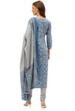 Blue And White Pure Cambric Cotton Printed Unstitched Salwar Suit Material