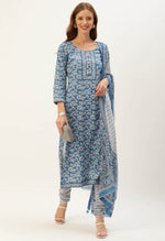 Load image into Gallery viewer, Blue And White Pure Cambric Cotton Printed Unstitched Salwar Suit Material