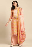 Mustard And Peach Pure Cambric Cotton Printed Unstitched Salwar Suit Material