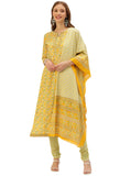 Yellow And Green Pure Cambric Cotton Printed Unstitched Salwar Suit Material