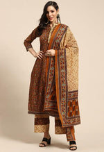 Load image into Gallery viewer, Mustard Pure Cambric Cotton Printed Unstitched Salwar Suit Material

