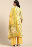 Beige And Yellow Pure Cambric Cotton Printed Unstitched Salwar Suit Material