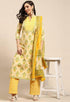 Beige And Yellow Pure Cambric Cotton Printed Unstitched Salwar Suit Material - Rajnandini