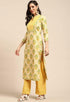 Beige And Yellow Pure Cambric Cotton Printed Unstitched Salwar Suit Material - Rajnandini