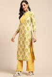 Beige And Yellow Pure Cambric Cotton Printed Unstitched Salwar Suit Material