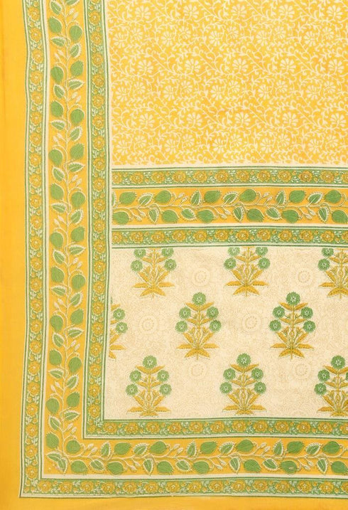 Beige And Yellow Pure Cambric Cotton Printed Unstitched Salwar Suit Material - Rajnandini