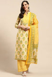 Beige And Yellow Pure Cambric Cotton Printed Unstitched Salwar Suit Material