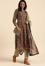 Load image into Gallery viewer, Black Pure Cambric Cotton Printed Unstitched Salwar Suit Material