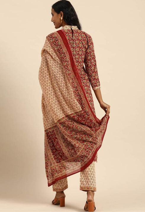 Maroon Pure Cambric Cotton Printed Unstitched Salwar Suit Material