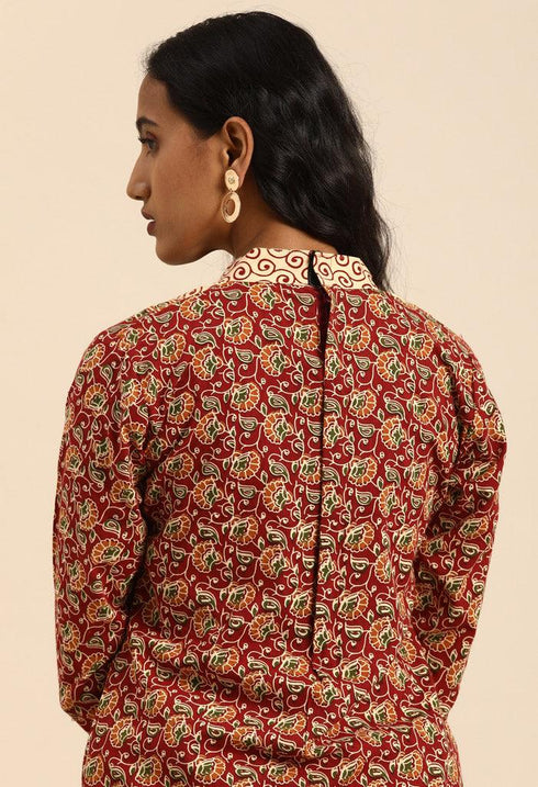 Maroon Pure Cambric Cotton Printed Unstitched Salwar Suit Material