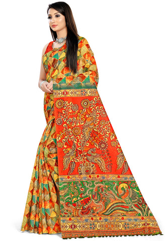 Multicolor Cotton Silk Printed Traditional Saree