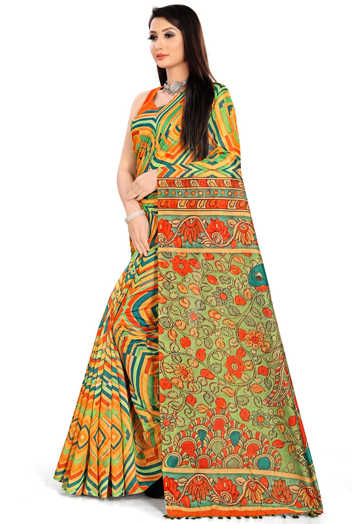 Multicolor Cotton Silk Printed Traditional Saree