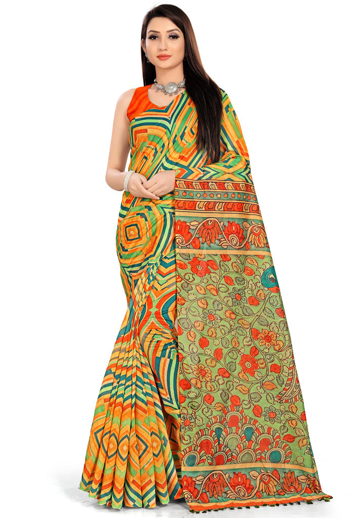 Multicolor Cotton Silk Printed Traditional Saree