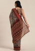 Grey & Brown Cotton Silk Kalamkari Printed Traditional Saree