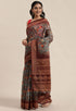 Grey & Brown Cotton Silk Kalamkari Printed Traditional Saree