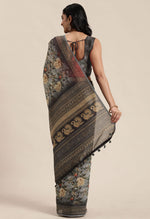 Load image into Gallery viewer, Black &amp; Grey Cotton Silk Kalamkari Printed Traditional Saree