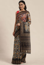 Load image into Gallery viewer, Grey Cotton Silk Kalamkari Printed Traditional Saree