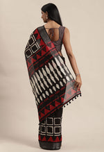 Load image into Gallery viewer, Black &amp; Beige Cotton Silk Geometric Printed Traditional Saree
