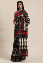 Load image into Gallery viewer, Black &amp; Beige Cotton Silk Geometric Printed Traditional Saree