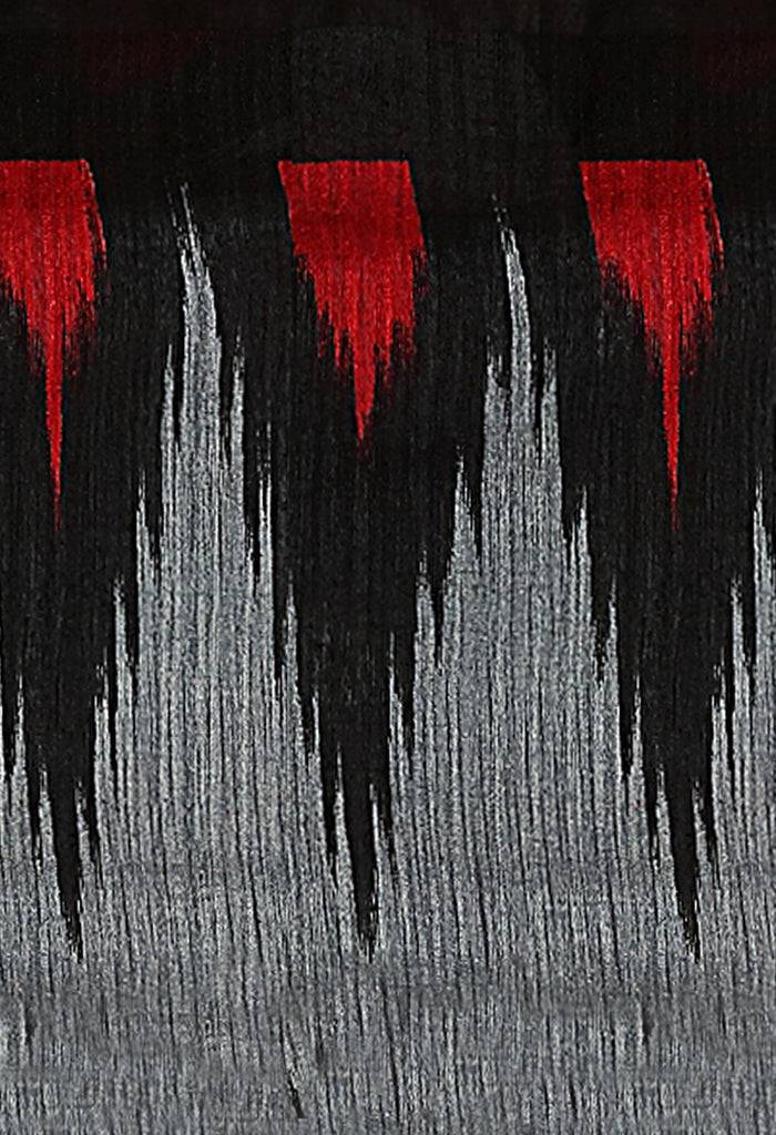 Grey & Black Linen Cotton Printed Traditional Saree