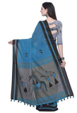 Blue Linen Cotton Printed Traditional Saree