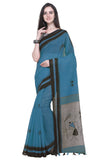 Blue Linen Cotton Printed Traditional Saree