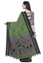 Load image into Gallery viewer, Green Linen Cotton Printed Traditional Saree