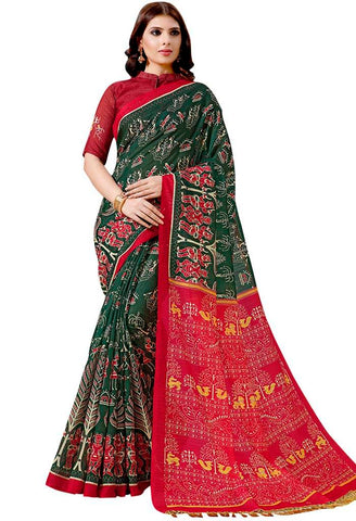 Green Cotton Silk Printed Traditional Saree