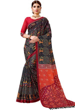 Load image into Gallery viewer, Black Cotton Silk Printed Traditional Saree