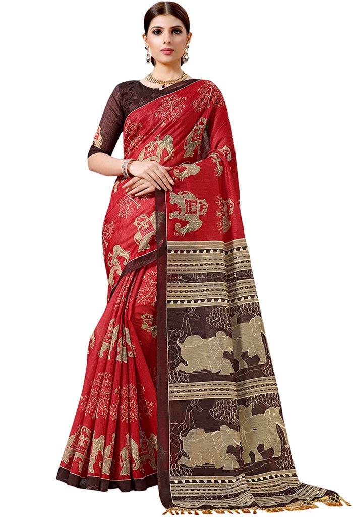 Dusty Peach Cotton Silk Printed Traditional Saree