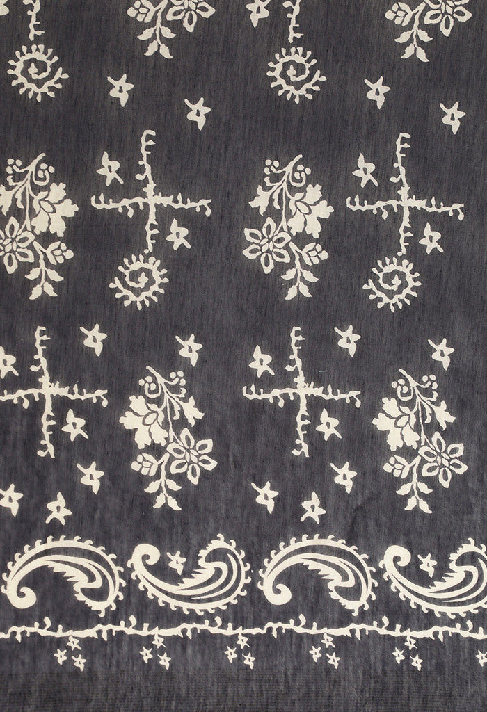 Navy Blue & White Maheshwari Silk Printed Traditional Saree