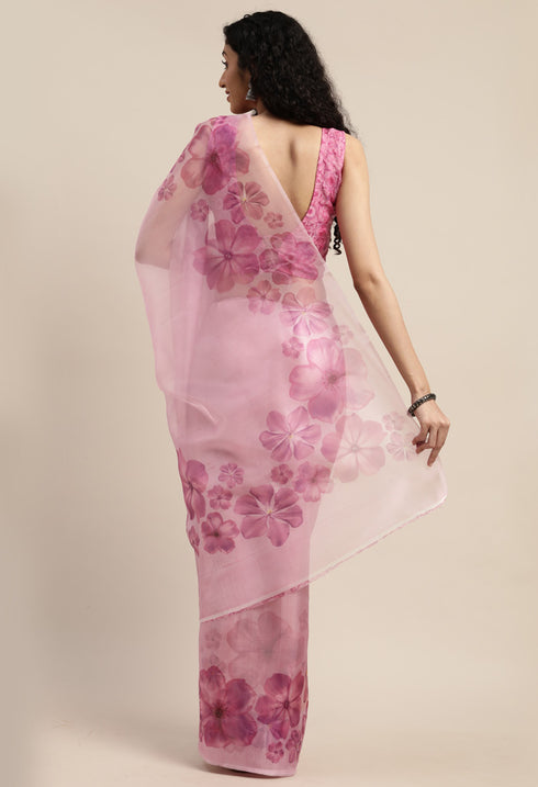 Light Purple Organza  Printed Traditional  Saree