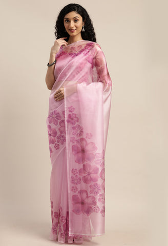 Light Purple Organza  Printed Traditional  Saree