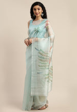 Load image into Gallery viewer, Light Aqua Green Organza  Printed Traditional  Saree