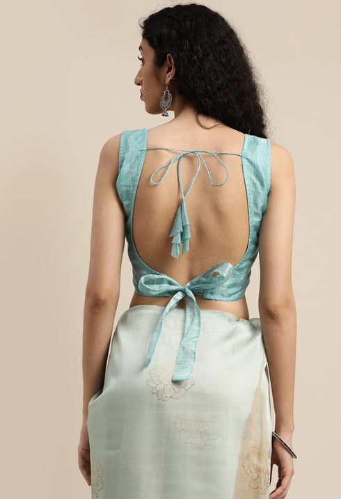Light Aqua Green Organza  Printed Traditional  Saree