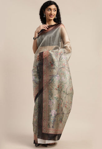 Sage Green Organza  Printed Traditional  Saree