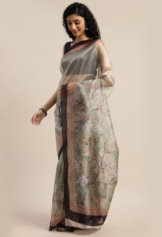 Sage Green Organza  Printed Traditional  Saree