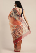 Load image into Gallery viewer, Orange Organza  Printed Traditional  Saree
