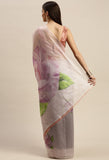 Off-White And Purple Organza Digital Floral Printed Traditional  Saree